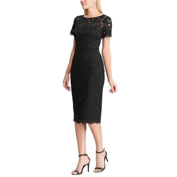 Chaps Semi Formal Black Lace and Sequin Midi dress size 4- New with tags - Picture 1 of 13